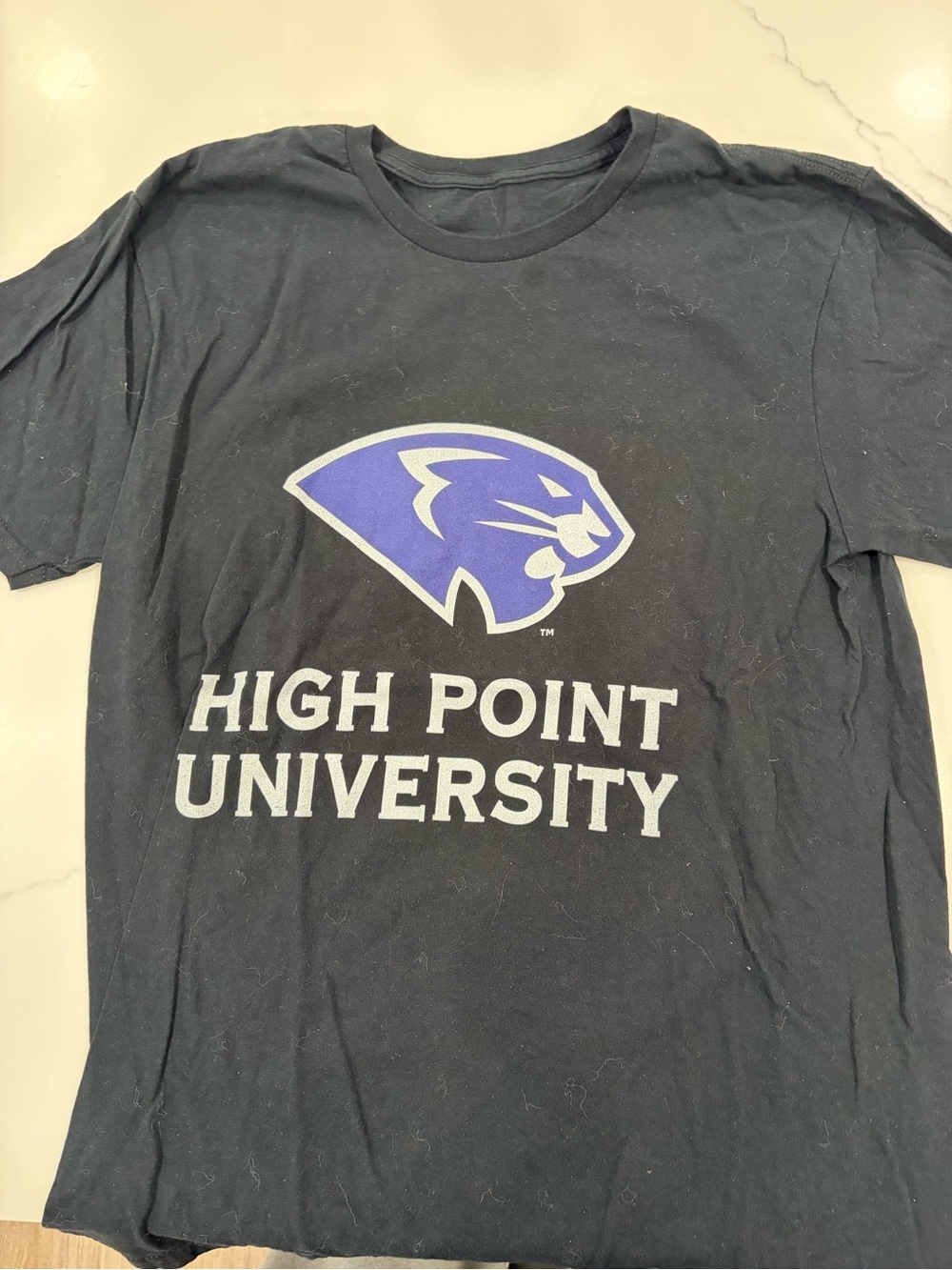 High Point University Black Tee with Purple Panther Logo